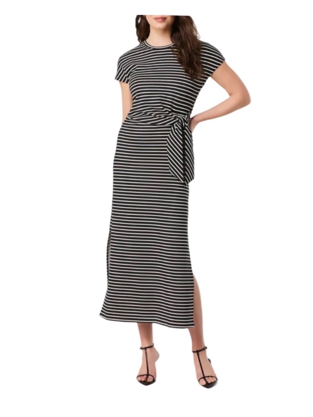 Spanx AirEssentials Tie-Waist Maxi Dress XL Black and White Striped